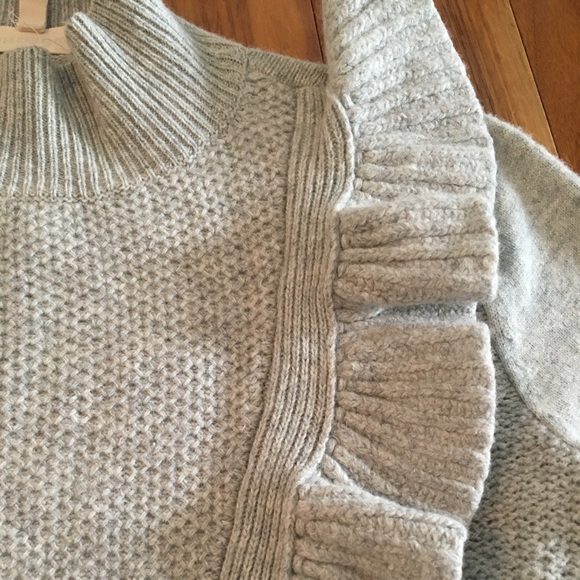Cashmere REBECCA TAYLOR XS mock turtle neck asymmetrical ruffle grey sweater - Picture 3 of 9